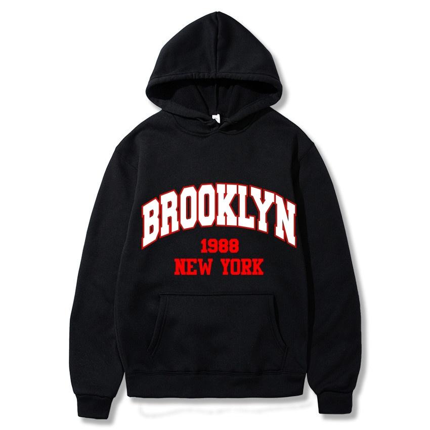 Autumn Winter Brooklyn1988 New York Printed Solid Color Hoodie Classic Coat Daily Casual Hoodie Street Sweatshirt Gift