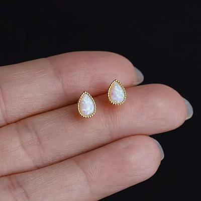 French Retro Water Drop Opal Stud Earrings for Women, S925 Sterling Silver with 18K Gold Plating, Simple and Versatile Design.