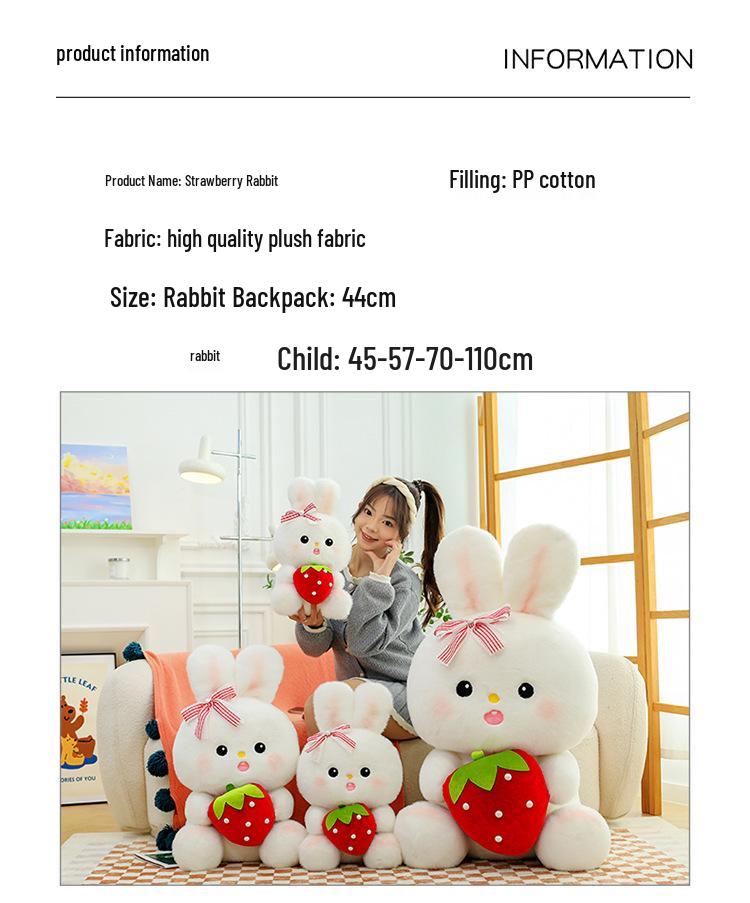 Adorable Strawberry-Holding Rabbit Plush Toy - Soothing Sleep Stuffed Animal Rag Doll for Girls' Birthdays