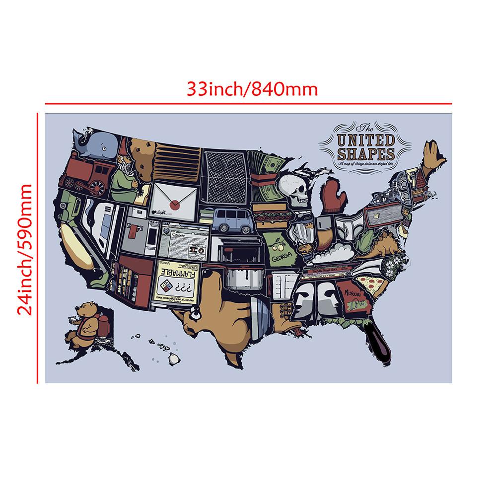 English Language-Abstract Art Map-United States,Frameless Wall Hanging Decor,Geographical Tool,Tourism/education Tool