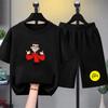 Summer Short Sleeve Children Age 3-12 Girls Set white black Boy Tshirt+Shorts 2pcs leisure Kids A4 Print Set clothing