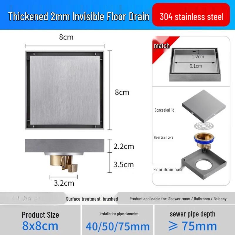MDNG Invisible Tile Insert Bathroom Floor Drain