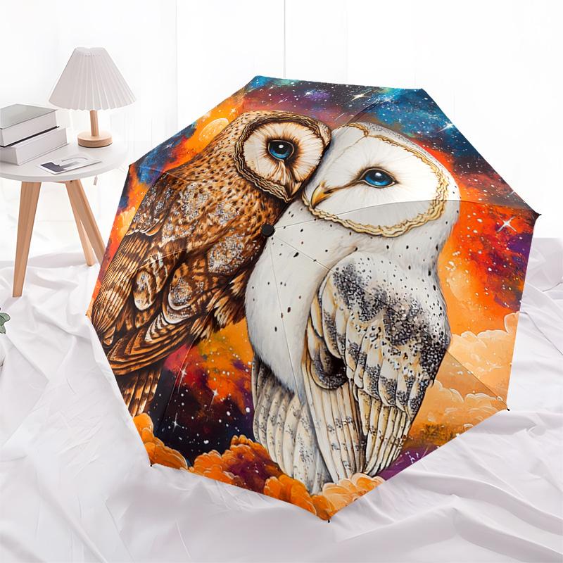 1 PC Automatic Folding Umbrella - Owls Pattern, Portable & Foldable Design with 8 Ribs, Christmas Birthday Gifts