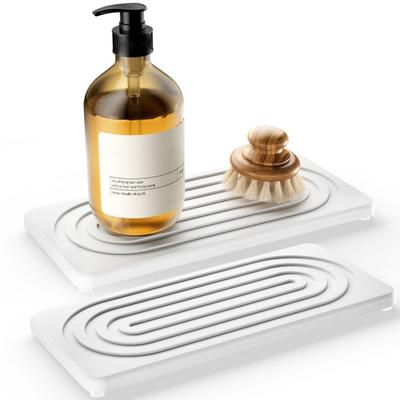2/4 Pezzi Tappetino Asciugatura Piedini in Silicone Antiscivolo Terra di Diatomee Vassoio Lavello con Design a Scanalatura Anti-Perdita Rapido Assorbimento Acqua Asciugatura Rapida Tappetino Cucina