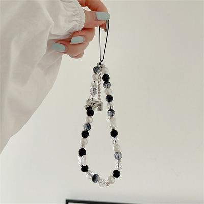 Koreanisch Süß Silberner Schmetterling Schwarz Weiß Perle Perlen Handykette Anhänger Lanyard Für iPhone CCD Hängeseil Mädchen Schmuck Anhänger