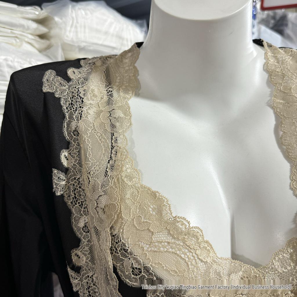 7019 Women's Sexy Lace Silk Nightgown & Bathrobe Set