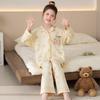 Girls Cotton Pajama Set With Collar Long Sleeve Cartoon Print Fall Kids Sleepwear Comfortable Home Outfit