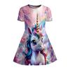 Women's Unicorn Printed T-shirt Dress, Rainbow Cloud Casual Dress, Suitable for Children's Parties, Birthdays and Gifts