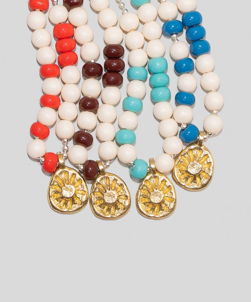 Armo Sunburst Necklace (Cream + Denim Blue)