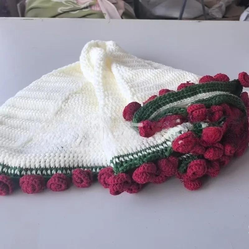 Handmade Pack Crocheted Blanket Acrylic Fiber Rose Bouquet Blanket Change Bouquet Creative Quilt Cover Diameter80/110/160cm