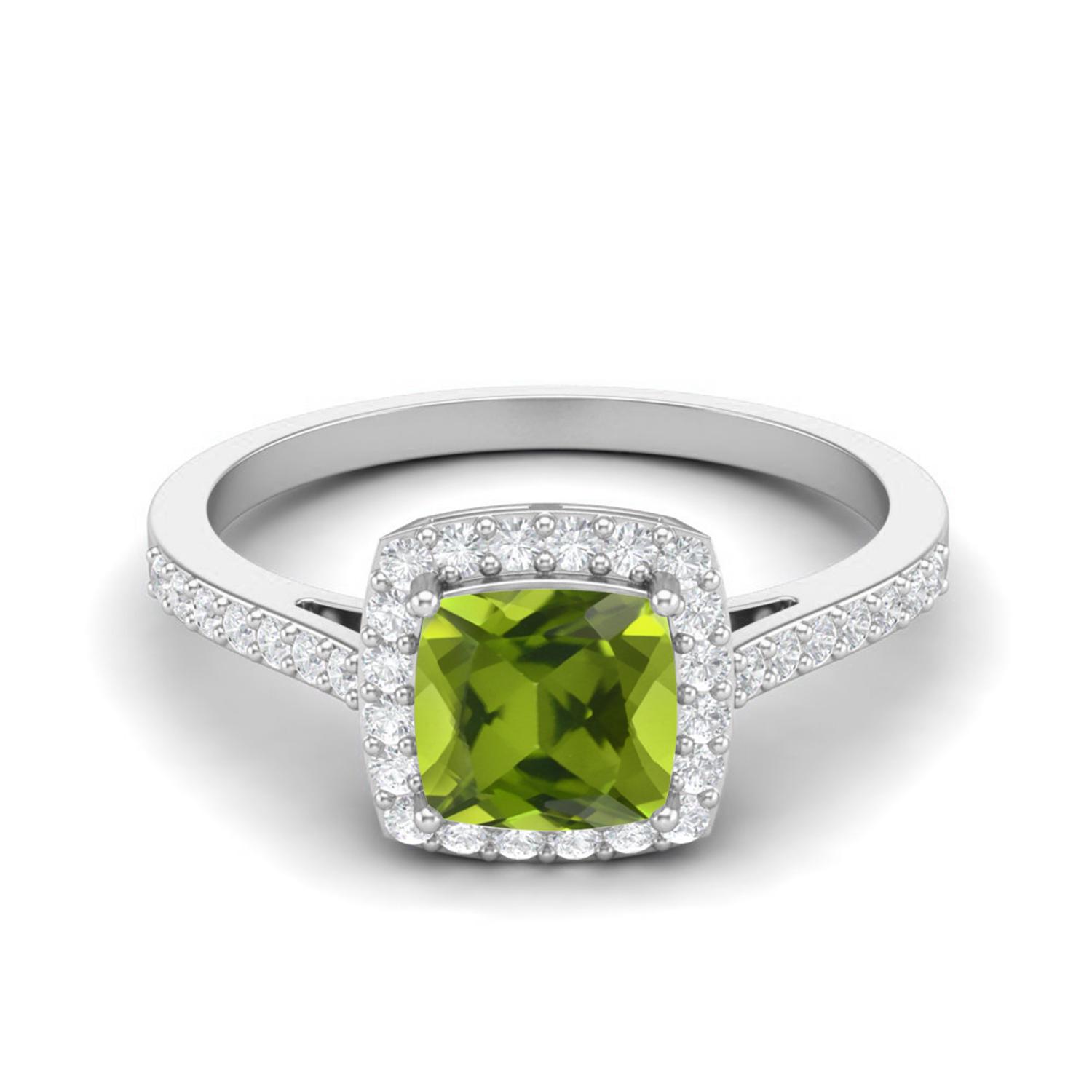 

1.05 Ctw Cushion Peridot 925 Sterling Silver Solitaire Halo Women Engagement Ring 5 білий