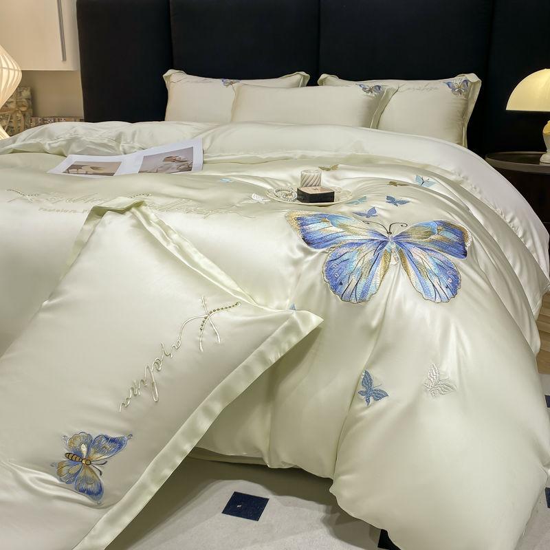 

Високоякісна простирадло з жаккардового шовку з льодового шовку з 4 предметів, сучасний стиль, літня шовкова дихаюча домашня постільна білизна Простирадло + підодіяльник + наволочка Suit&1.8m bed-4pcs