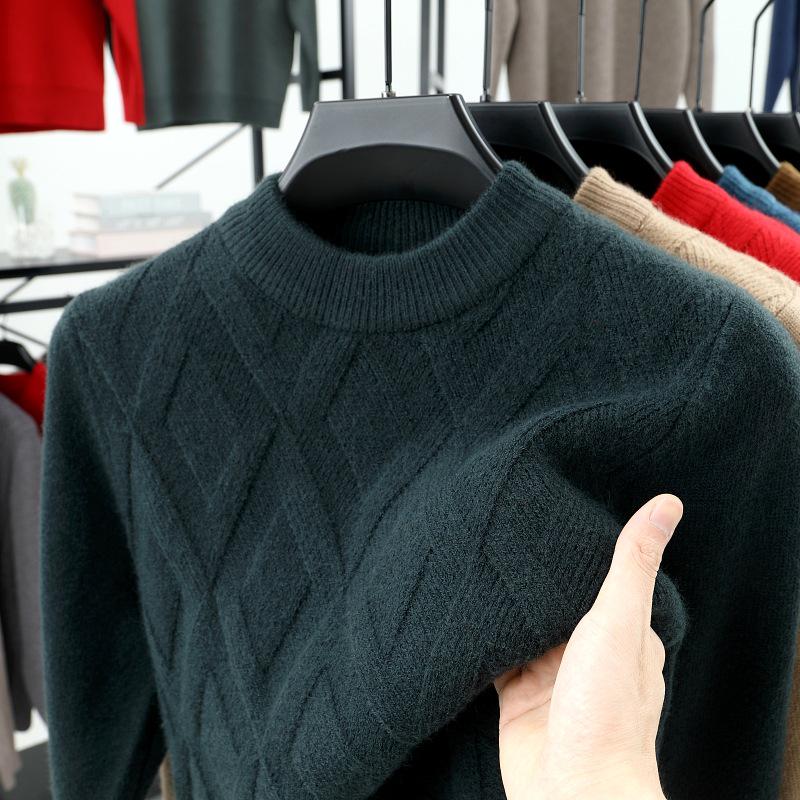 Men s Diamond Lattice Knit Sweater - Autumn/Winter, Round Neck, Thickened, Versatile 3XL
