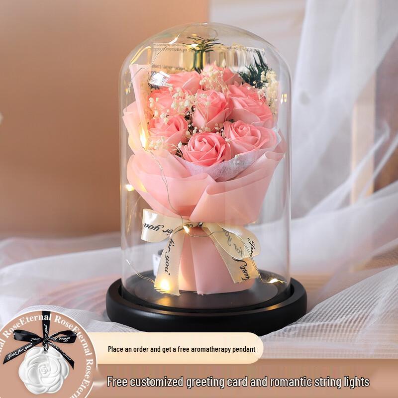 Preserved Rose Bouquet In Glass Dome