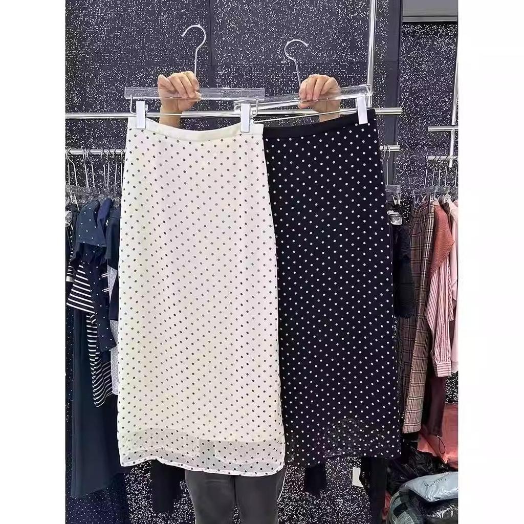 Extra-Large Polka Dot High-Waist Maxi Skirt with Slit