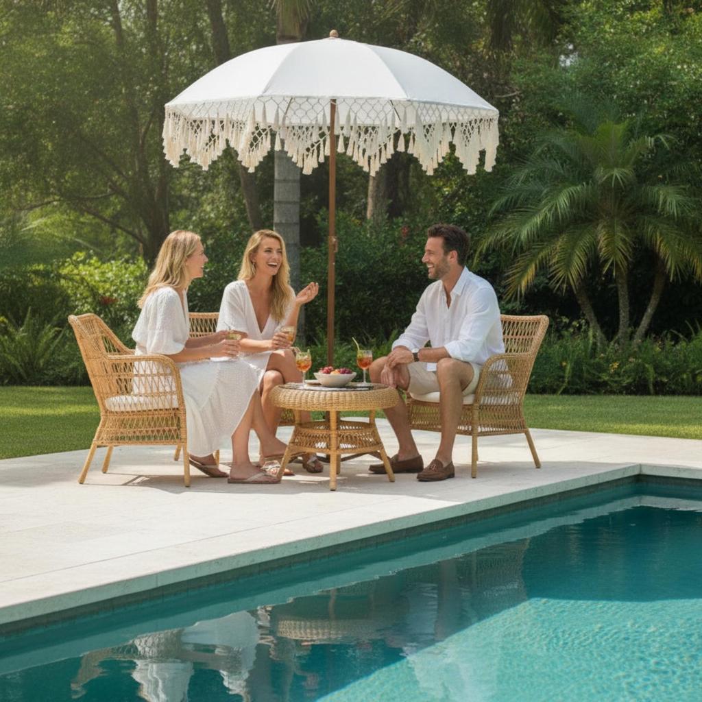 Boho Patio Umbrella Portable Tassel Lightweight for Beach