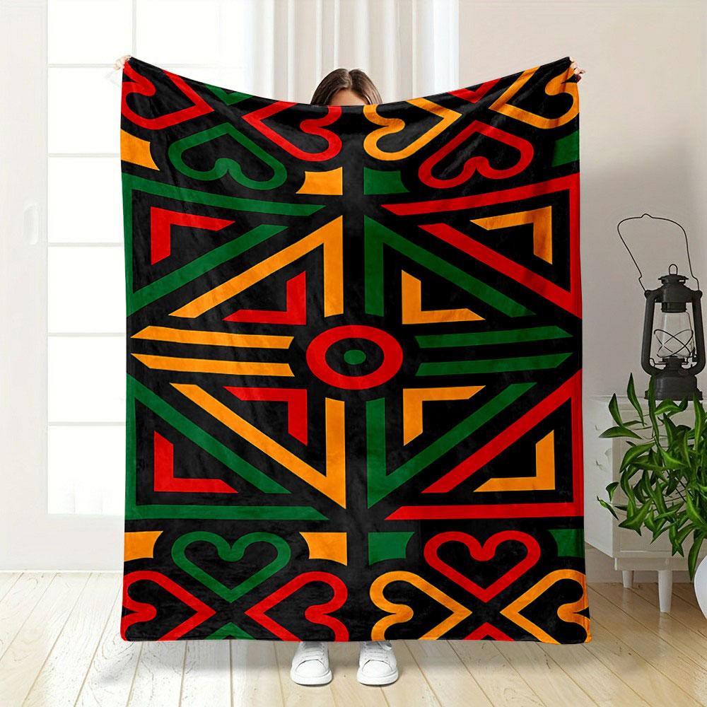 Geometric Tribal Pattern Blanket Patterned Blanket, Flannel, Suitable for All Seasons, Home Decor, Warm and Cozy
