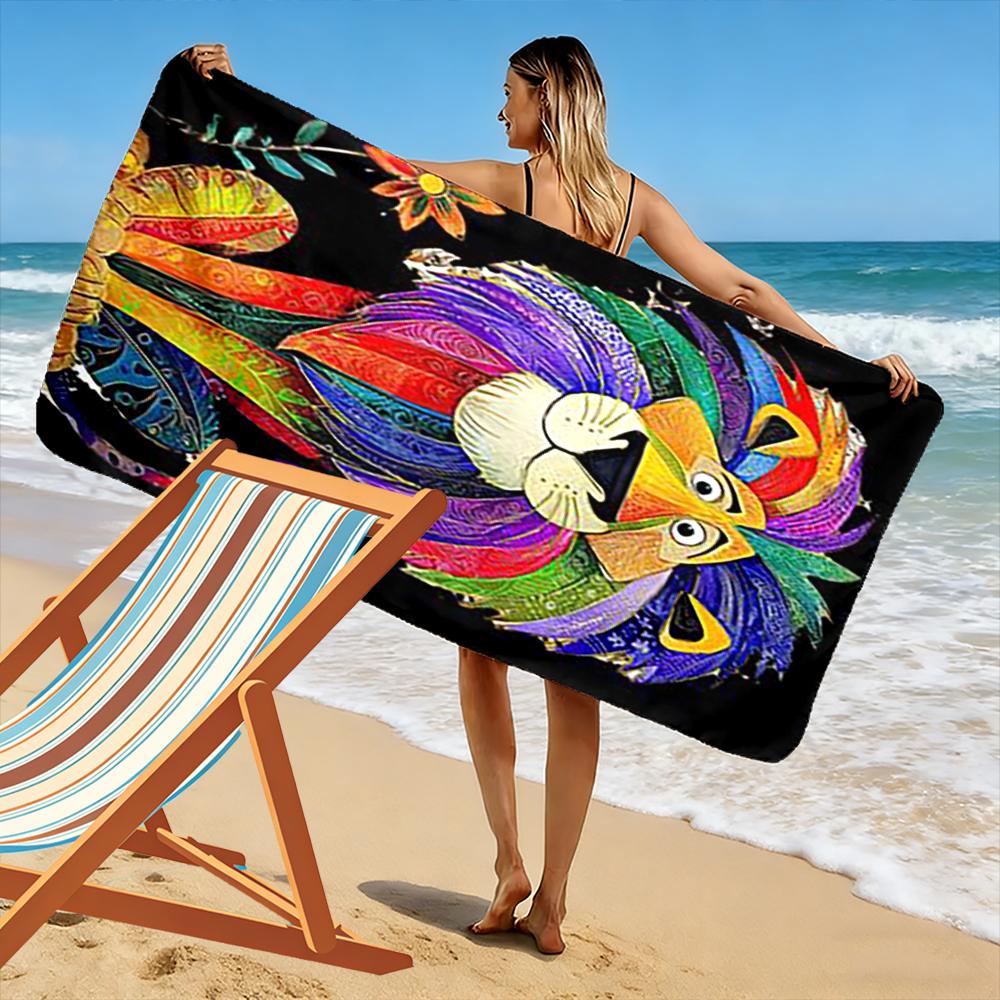 Colorful Lion Illustration Design Beach Towel Quick-drying for Travel Outdoor Sports Jogging Beach and Swimming