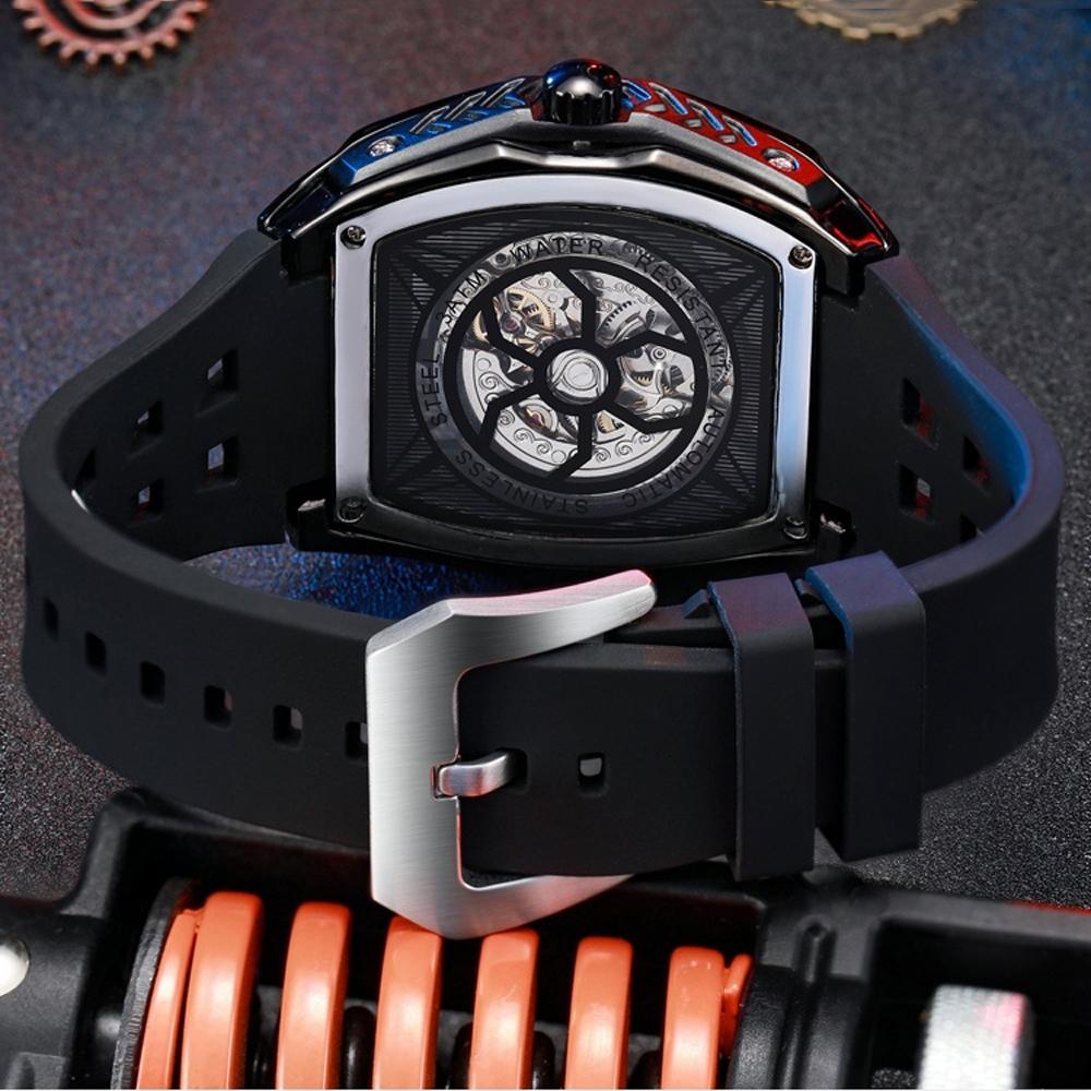 New Design Automatic Mechanical Watch For Man Skeleton Luminous Hands Moon Phase Waterproof Rubber Top Brand Reloj Hombre