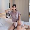 2 Piezas/Set Pijamas de Verano para Mujer Manga Corta Sólido Seda Solapa Cárdigan Ropa de Casa Leopardo Sexy Ropa de Noche Niña Ropa de Dormir