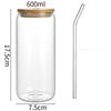 16oz High-Value Transparent Cola Cup with Bamboo Lid & Borosilicate Glass Straw, Logo Printed.