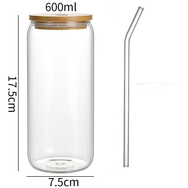 16oz High-Value Transparent Cola Cup with Bamboo Lid & Borosilicate Glass Straw, Logo Printed.