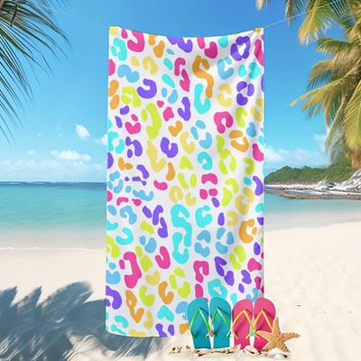 Colorful Leopard Print Beach Towel Rainbow Pattern Design Quick Dry Soft Microfiber Bath Towel For Women Fashion Gift