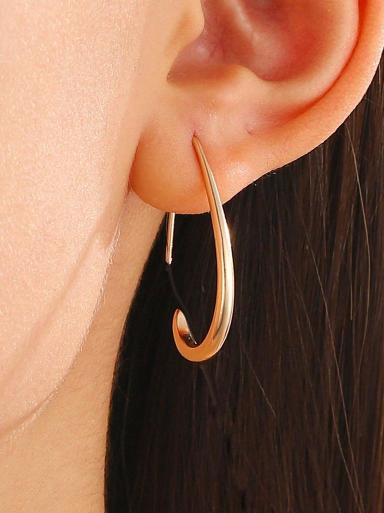 1pair Simple U-Shaped Hoop Earrings For Women Elliptical Large Earrings, Women's Minimalist Earrings, Personalized