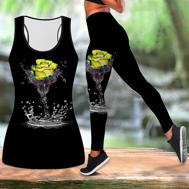 Yoga-Outfit mit Rose-on-the-Water-Print für Damen, modische Workout-Leggings, Fitness, Sport, lässige Yogahose