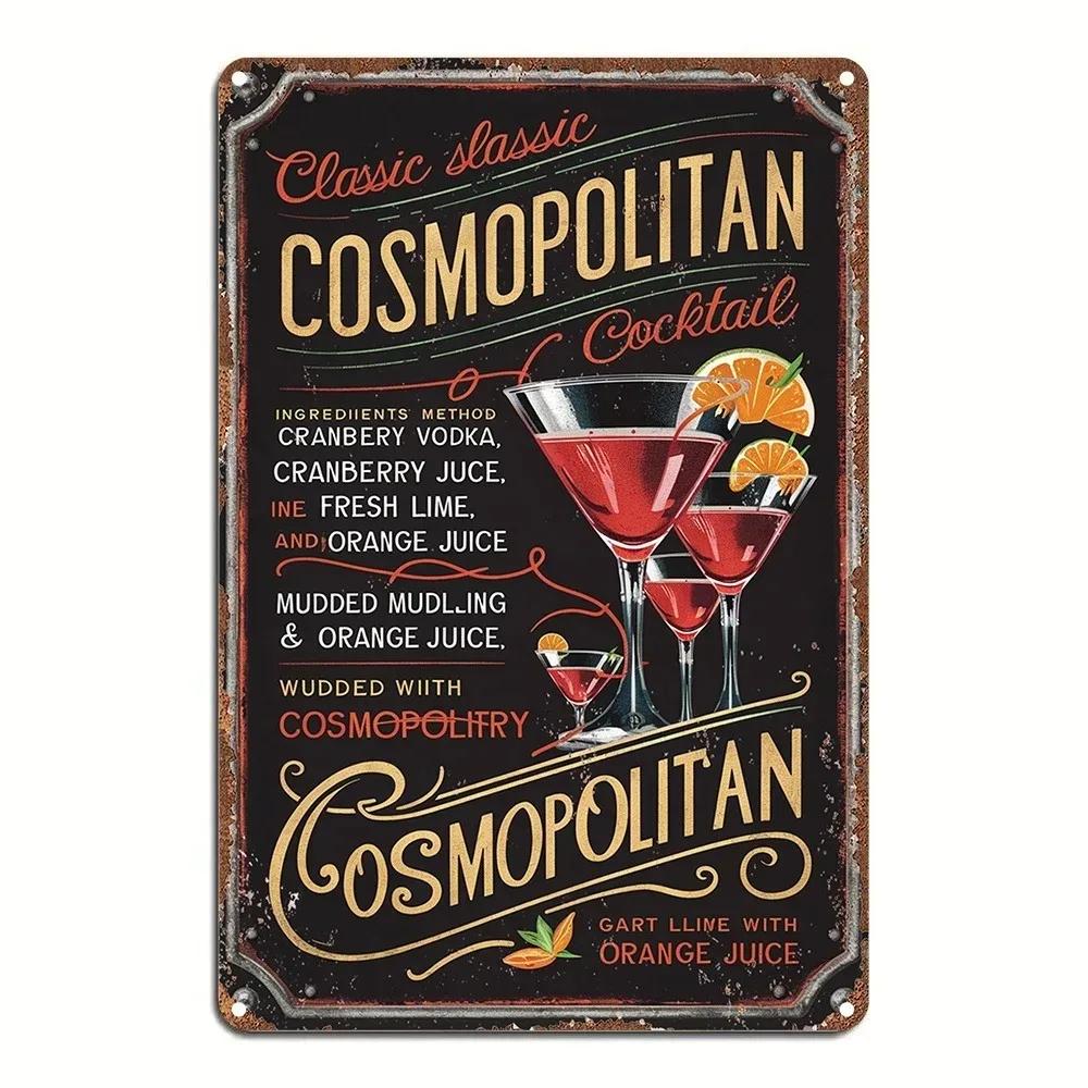 

1pcVintage Cosmopolitan Cocktail Metal Tin Sign 2D Aluminum Wall Art Waterproof Bar Home Decor 20x30cm