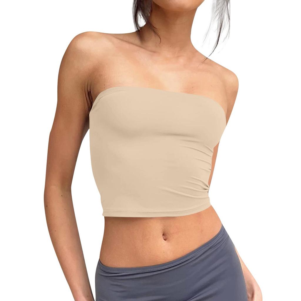 Dámské tubusové topy Crop topy bez ramínek Basic bez rukávů Bandeau bez rukávů Roztomilé letní outfity Sexy pevné topy