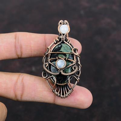 Evil Eye Kambaba Jasper Pendant Copper Wire Wrapped Gemstone Pendant Rainbow Moonstone Pendant Handmade Boho Pendant Copper Jewelry For Gift