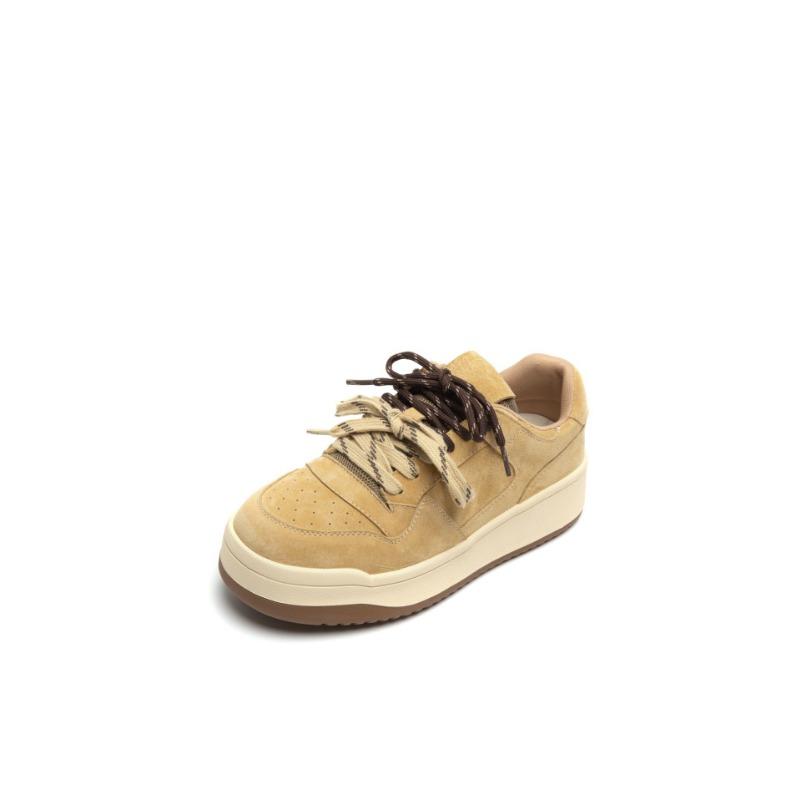 

Leather wheat cake house thick baseplate shoes women s spring new double color ribbon niche versatile casual shoes tide 40 імбирний