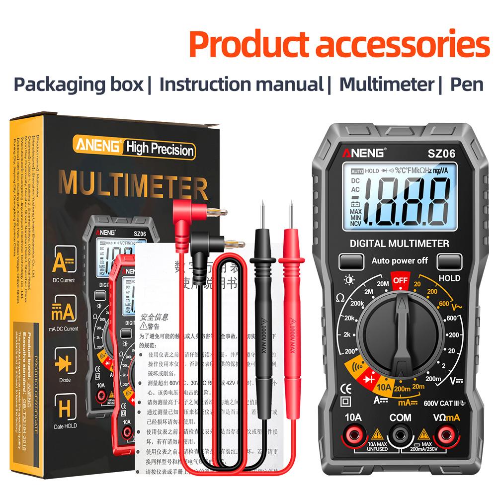 

SZ06 Smart Digital Multimeter Intelligent 2000 Counts AC/DC Voltage Meter DC Current Ohm Tester Measuring Tools Volt Amp Meter