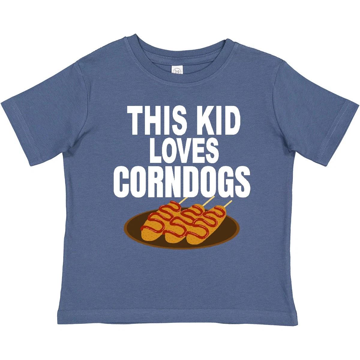 Inktastic This Kid Loves Corndogs Toddler kids boys T-Shirt Snacks Fried Junk Corndog Corn 120