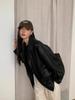 Veste de moto rétro américaine en cuir marron pour femme, style coréen d'automne, coupe droite noire