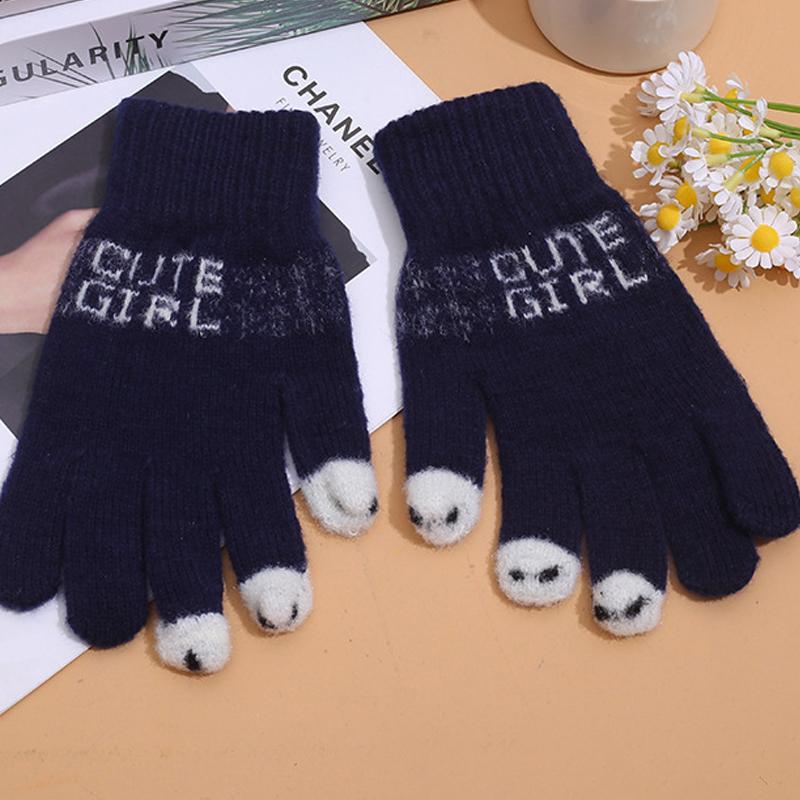 Fashionable Women S Gloves Cute Yarn Knitted Versatile Cartoon Gloves