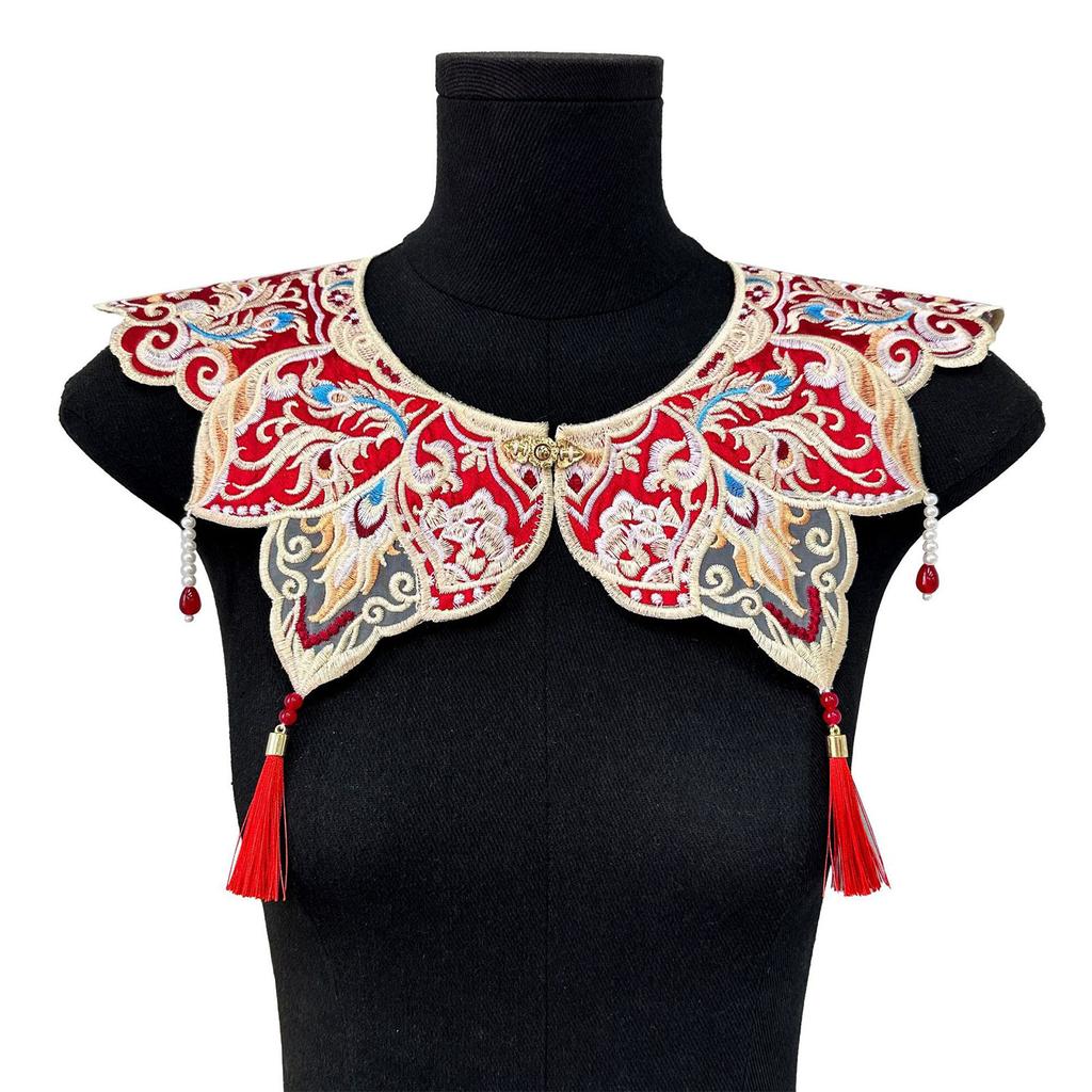 Ethnic Fringed Faux Collar Decorative Half Shawl Cloud Shoulder Collar for Chinese Ancient Costume Festival Neckpiece