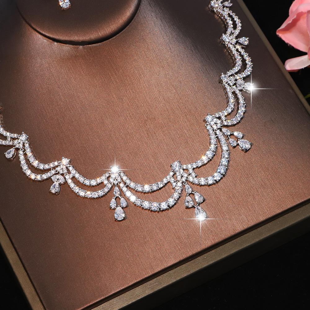 Exquisite Simple Women Jewelry Set 2 PCS Cubic Zirconia High Quality Saudi Arabia Bridal Wedding Jewellery Accessories