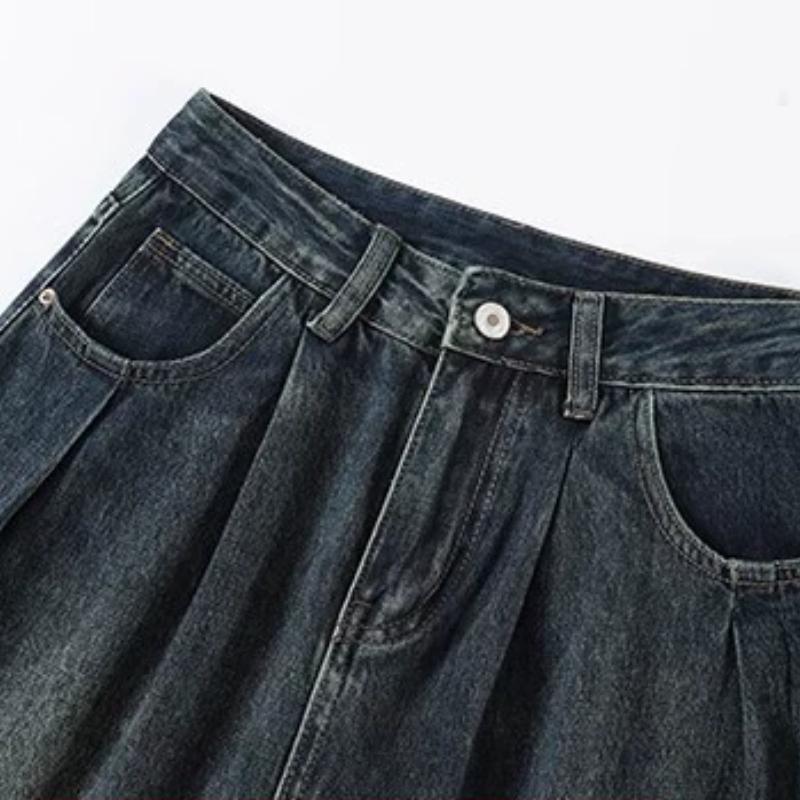 Women Vintage Straight Loose Drape Jeans 90s High Waist Elegant Wide Leg Mop Pants Korea Fashion Plus Size Casual Trousers Streetwear