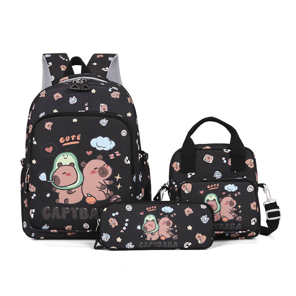 3Pcs/Set Kawaii Capybara Backpack Large Capacity Cartoon Teenager Fashion Nylon Lightweight Rucksack Set
