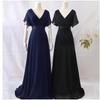 Summer Spring V Neck Flared Sleeve Chiffon Dress Elasticity Plus Size Evening Gown Hand Pleated A Line Bridesmaid Dress