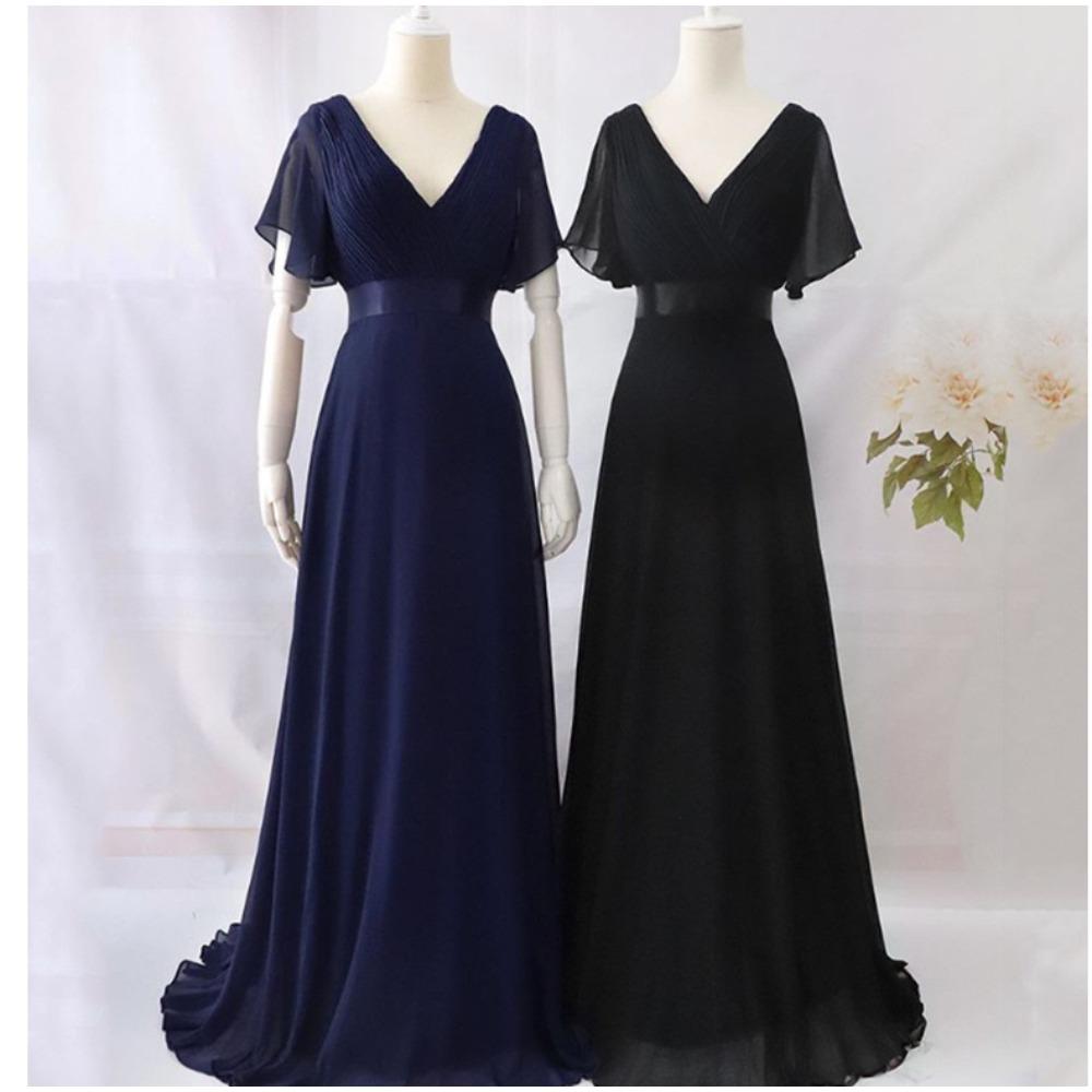 Summer Spring V Neck Flared Sleeve Chiffon Dress Elasticity Plus Size Evening Gown Hand Pleated A Line Bridesmaid Dress