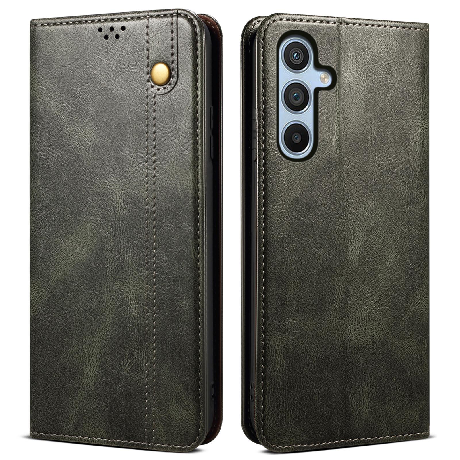 

For Samsung Galaxy M15 5G/F15 5G Case Crazy Horse Texture Leather Flip Wallet Phone Cover Green