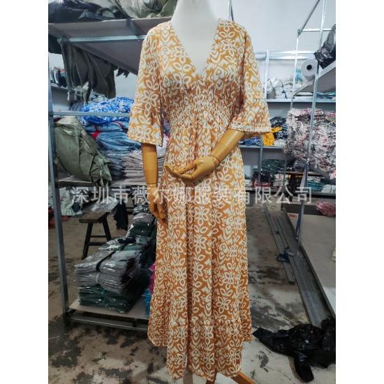 New Year's Large Size Super Immortal V-Neck Floral Dress Seaside Holiday Beach Dress Loose Long Skirt