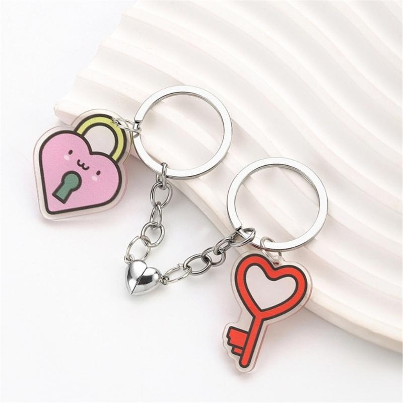 1 Pair Stylish Acrylic Magnetic Heart Pendant Keychain Couple Accessories Lightweight Keyring Valentines Day Gift