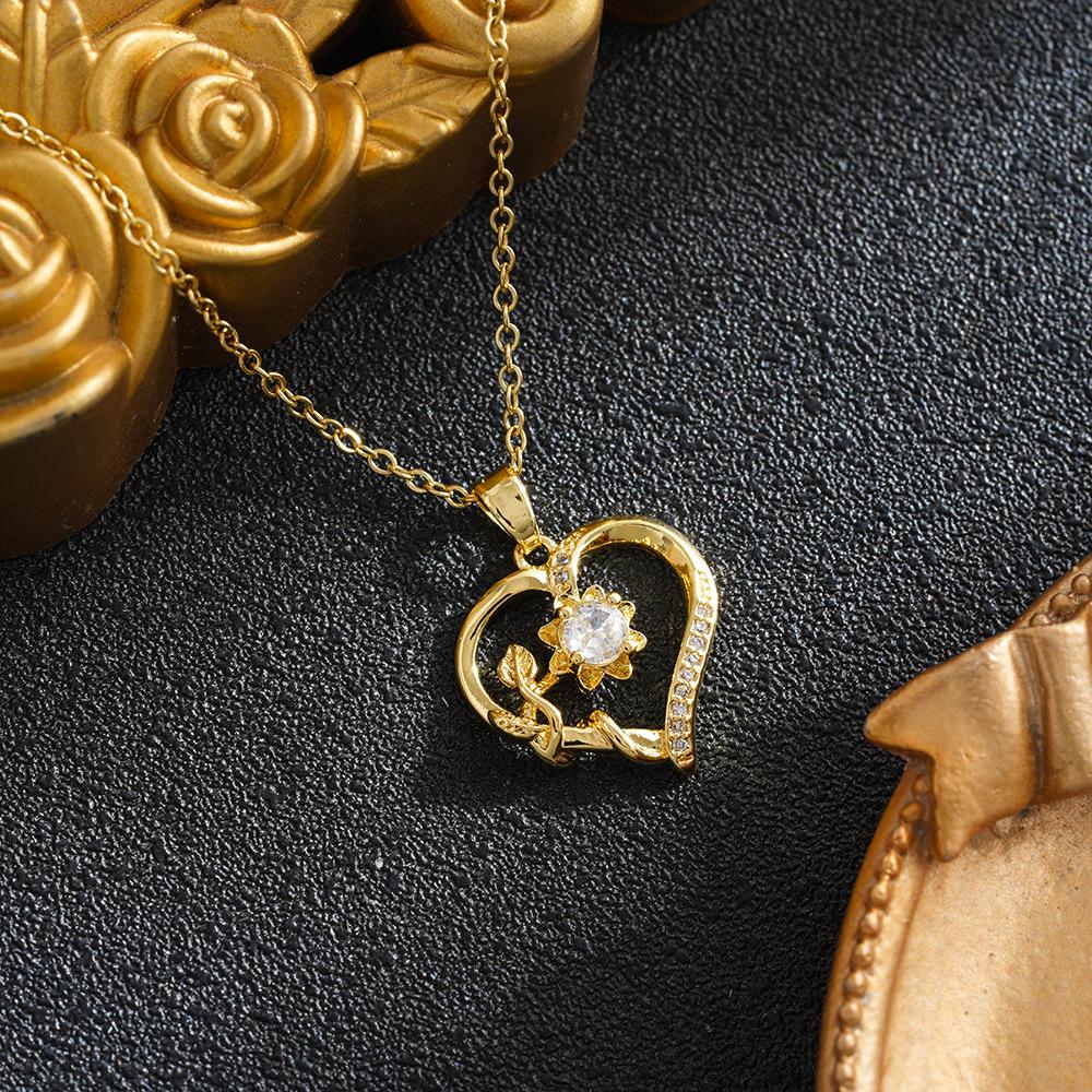 Rotatable Heart Pendant Necklace and Bracelet Jewelry Set for Women