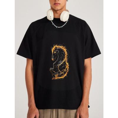 Weißes T-Shirt mit Flammenpferd-Grafik für Freizeitkleidung