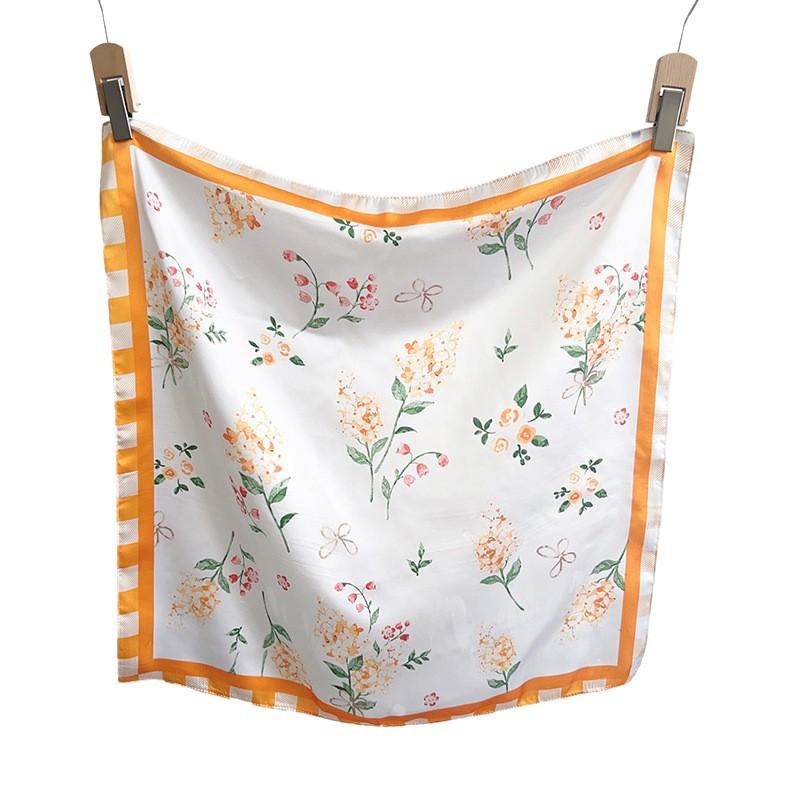 Summer New Floral Printed Silk Scarf Femininity Versatile Fashion Small Square Scarf Korean Atmosphere Neck Protection Small Scarf
