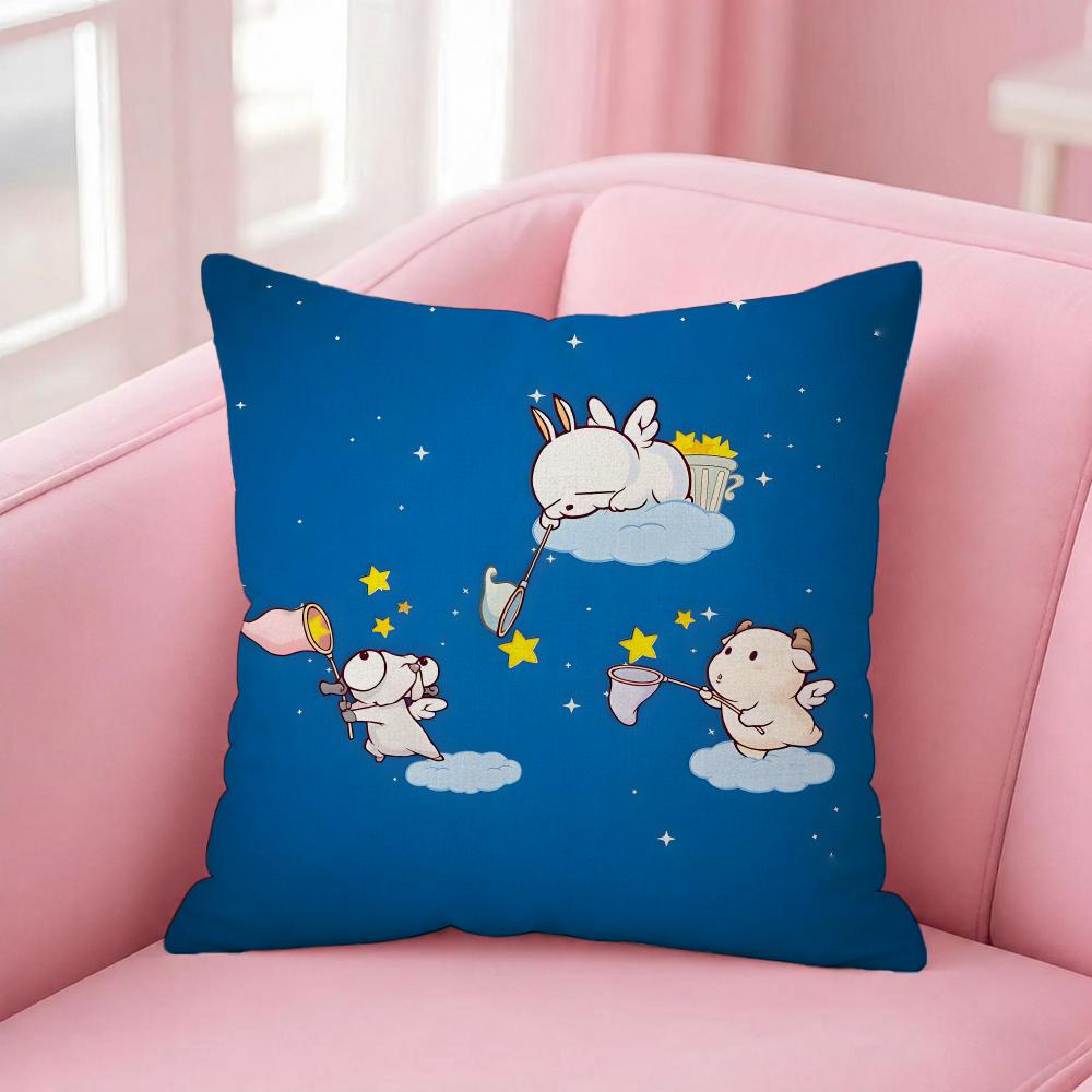 Anime Mashimaro Cushion Cover Pink Linen Textured Double Sided Cushion Cover with Invisible Zipper for Home Decor